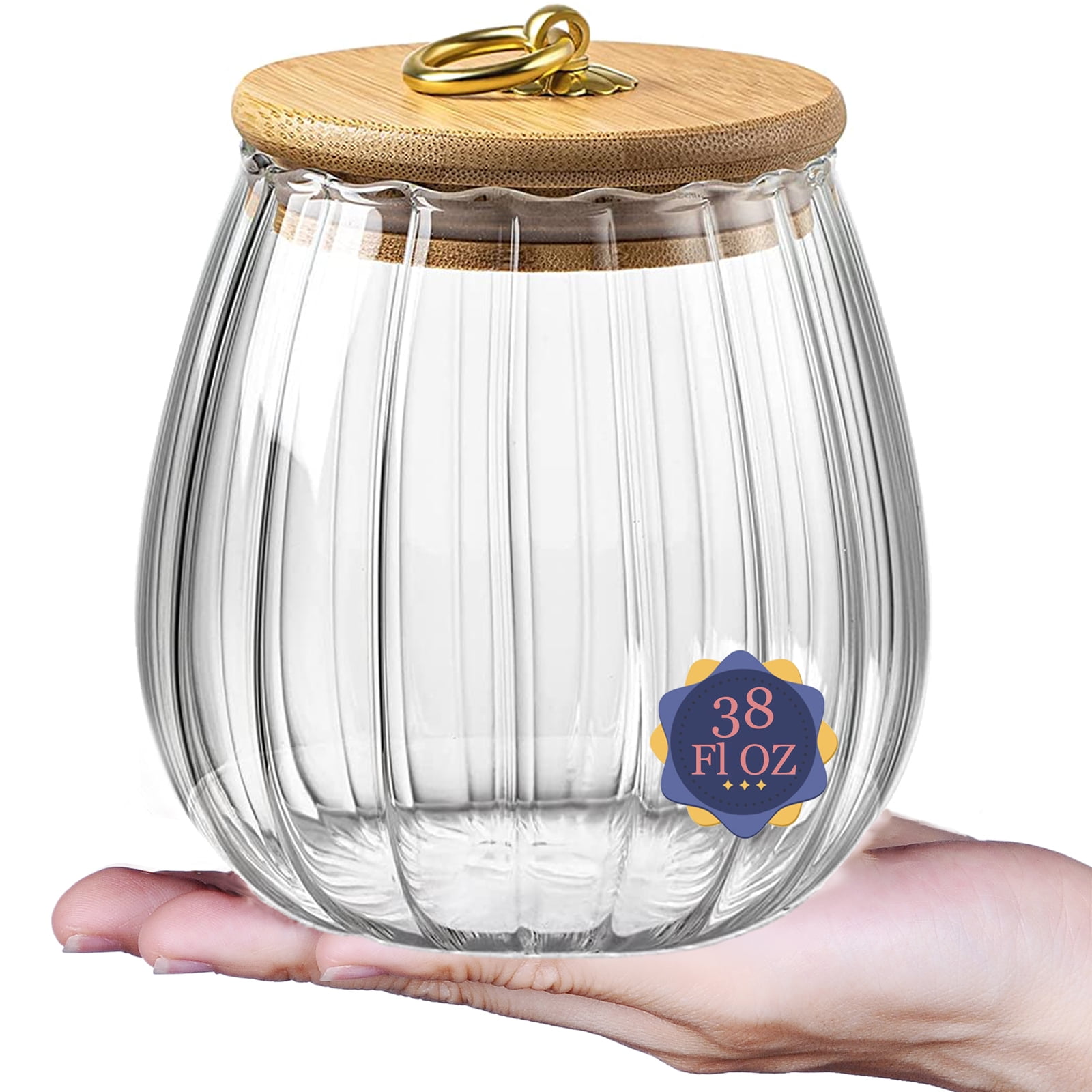 38 Floz Airtight Candy Jar with Bamboo Lid,Glass Jar with Lid 1130ml