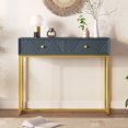 thumbnail image 1 of 38" Fluted Entryway Table, Long Modern Console with Matel Legs and 2 Drawers, Wood Wall Table, Narrow Table Behind Couch Suitable for Entry, Foyer, Hallway, Living Room, 1 of 9