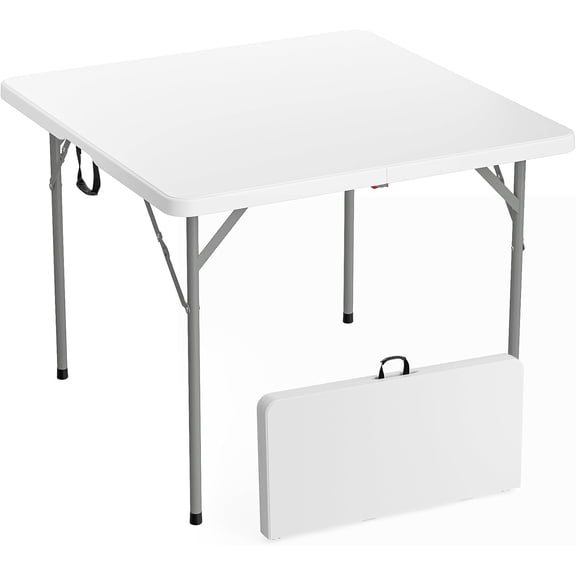 38" Fold in Half Square Table, Bi-Folding Commercial Portable Plastic Dining Table for Kitchen Outdoor Party Wedding Event, White