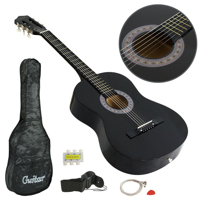 38" Full Size Acoustic Guitar Adult Kids Beginners Black Guitar with