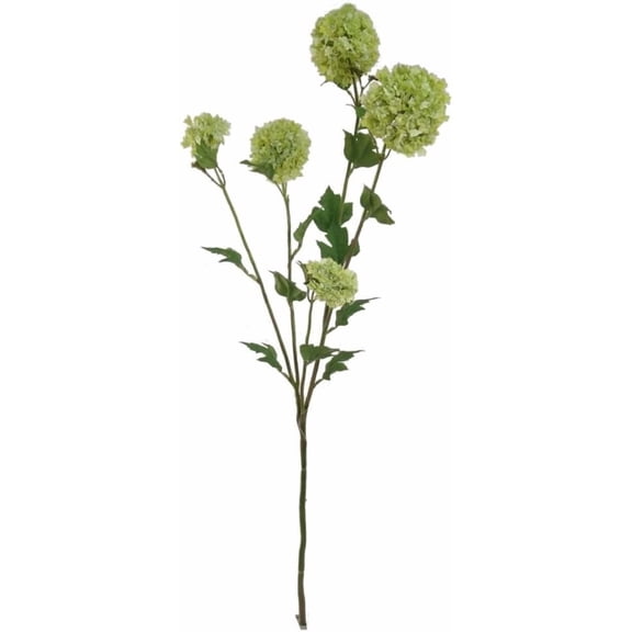 38" Green Snowball Silk Flower Spray Artificial Floral Stem with 5 Blooms & Foliage for Home Dcor, Weddings & Events