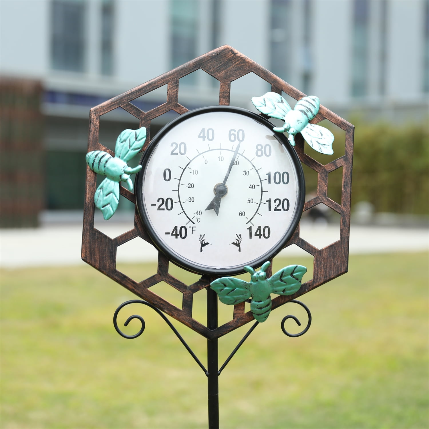 38"H Bee Outdoor Thermometer with Metal Stake, Decorative Thermometer