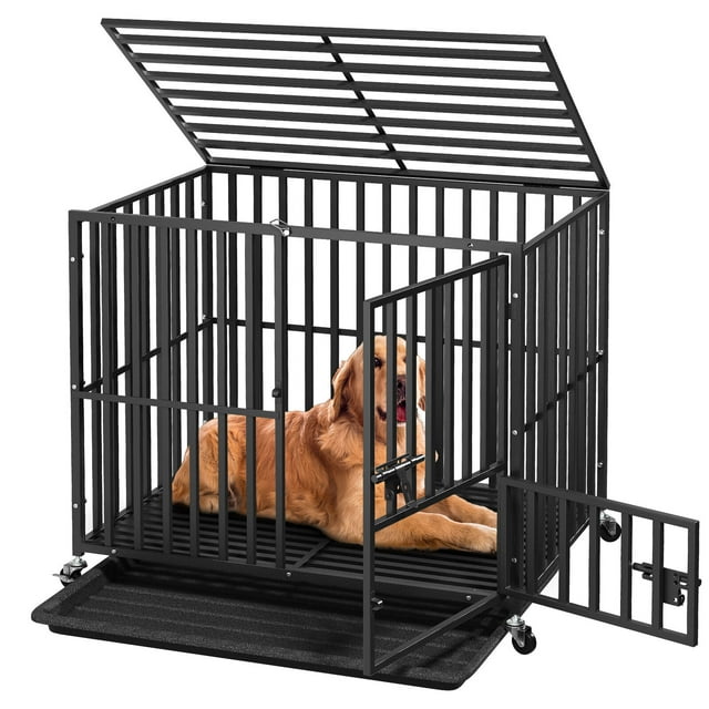38'' Heavy Duty Indestructible Dog Crate Escape Proof Dog Cage Kennel w