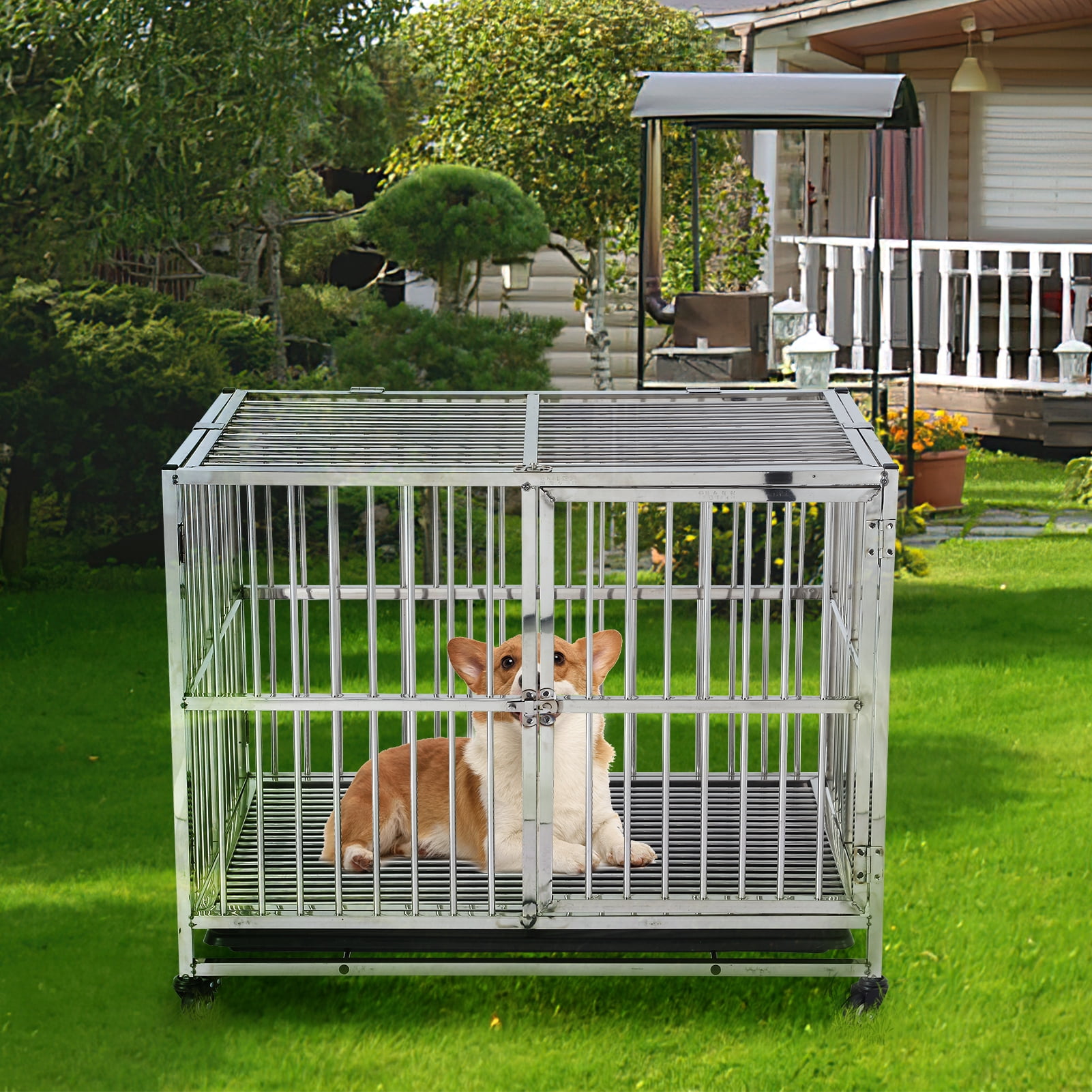 38" Heavy Duty Indestructible Dog Crate Steel Escape Proof Dog Cage
