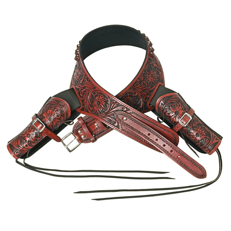 Hilason Double Caliber 44 45 Leather Cowboy Gun Rig Holster Mahogany 38