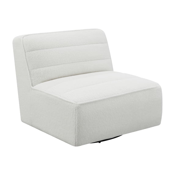 Benjara 38 Inch Accent Swivel Chair, Channel Tufted, Armless Low Profile, White