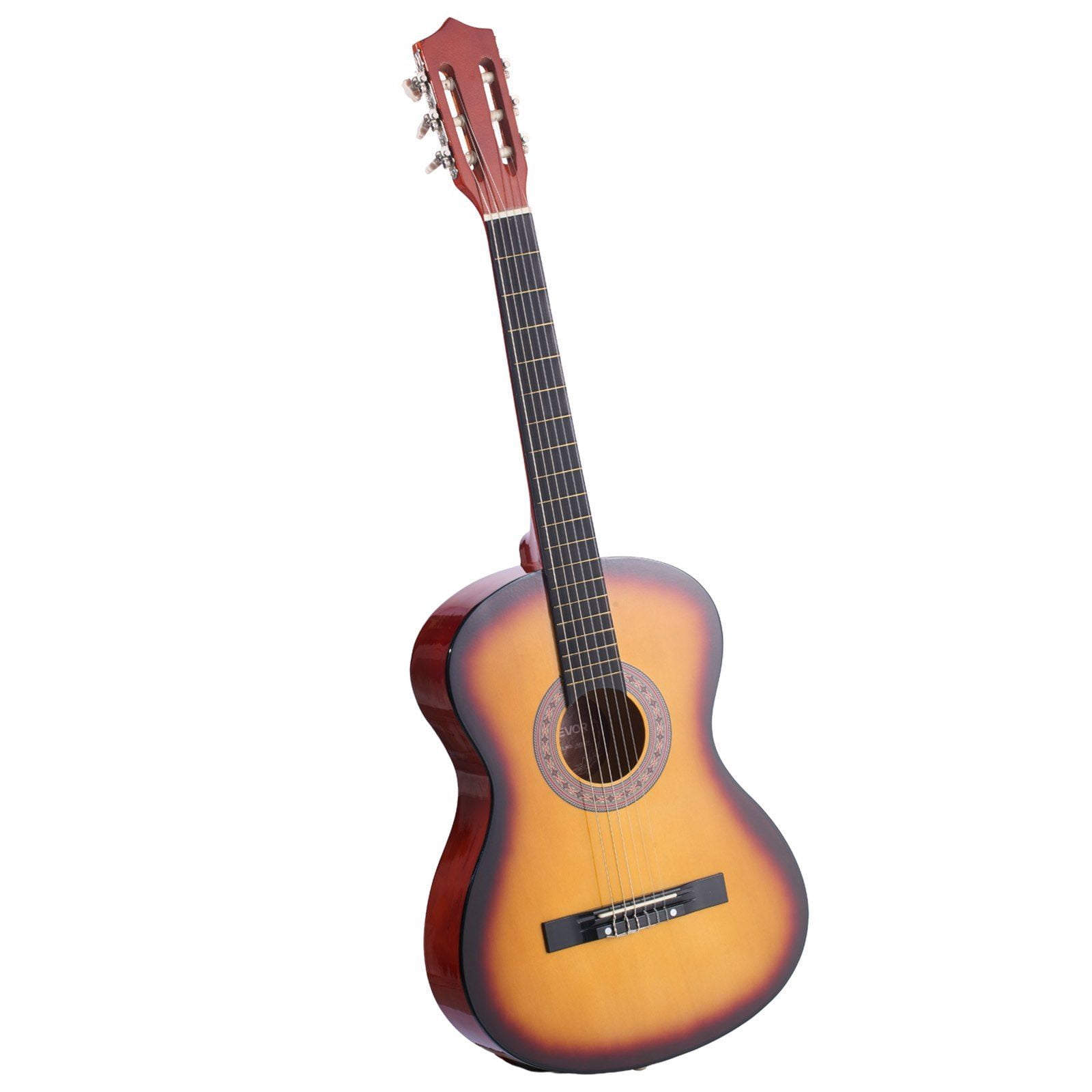 38 Inch Basswood Classical Guitar Starter Kit with Nylon Strings Gig Bag Strap Tuner Extra String Pick Capo for Beginners Teenagers Adults Students Sunburst