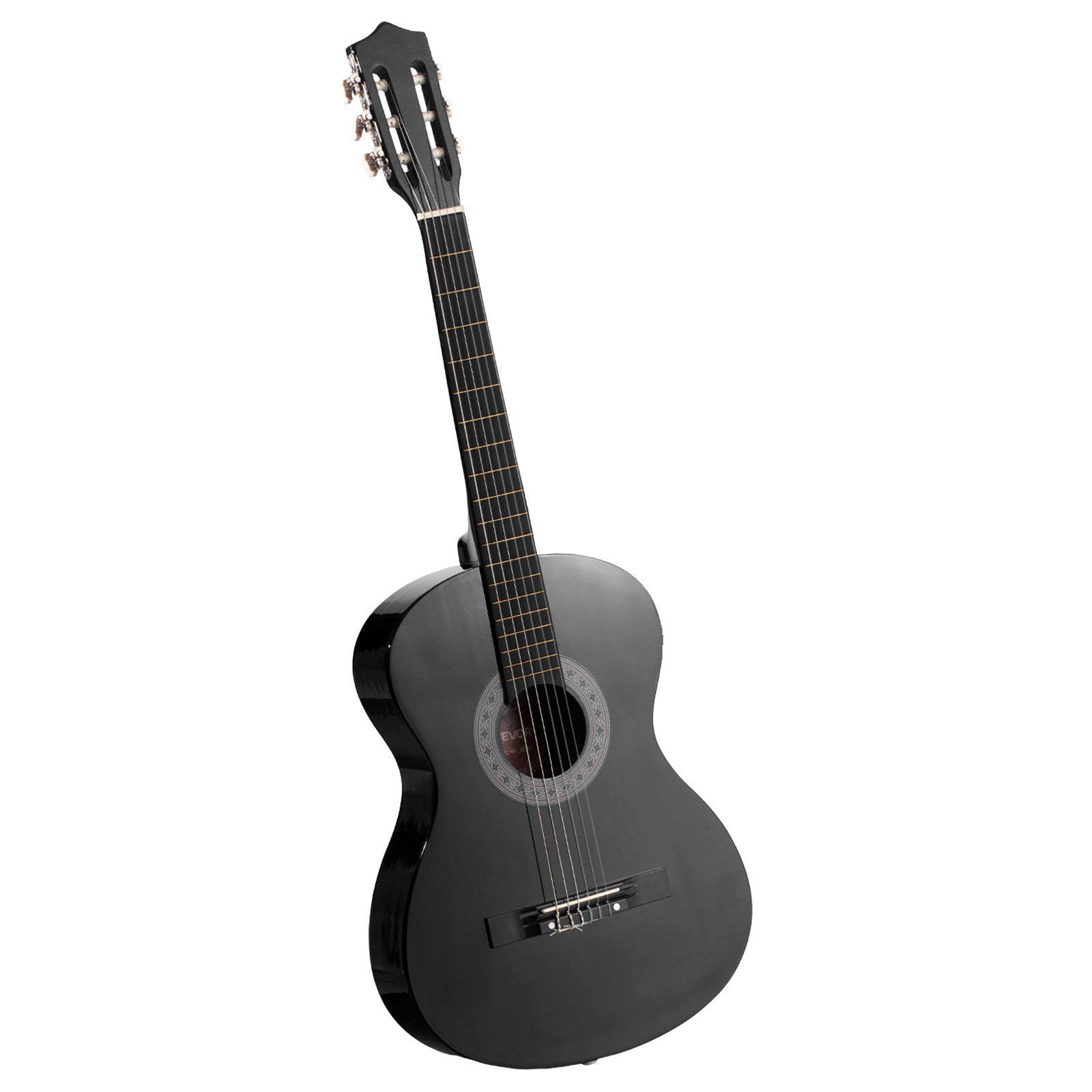 38 Inch Basswood Classical Guitar Starter Kit with Nylon Strings Gig Bag Strap Tuner Extra Strings Picks Capo for Beginners Teenagers Adults Students Black
