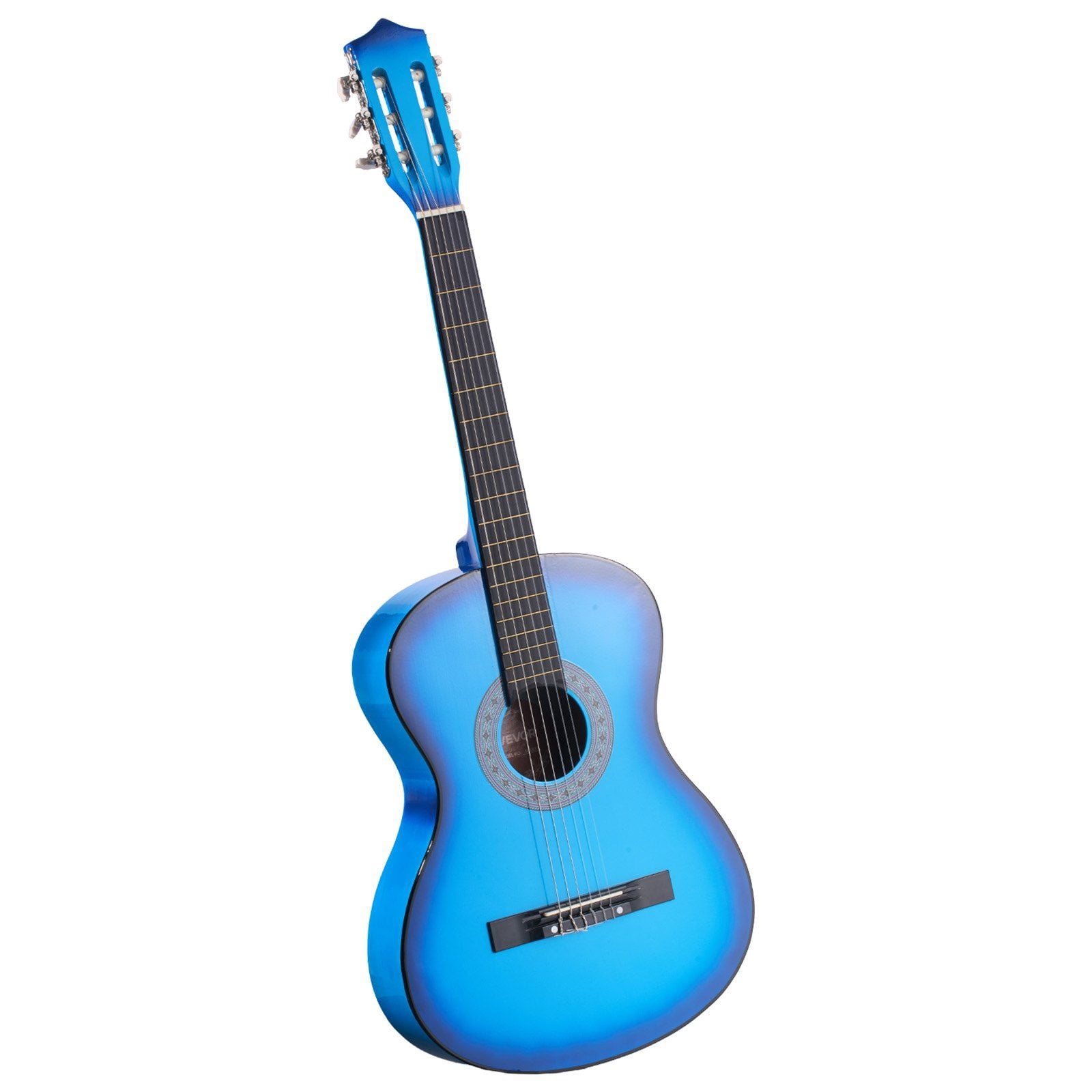 38 Inch Blue Basswood Classical Guitar Starter Kit for Beginners with Nylon Strings Gig Bag Strap Tuner Extra Strings Picks Capo for Teenagers Adults Students