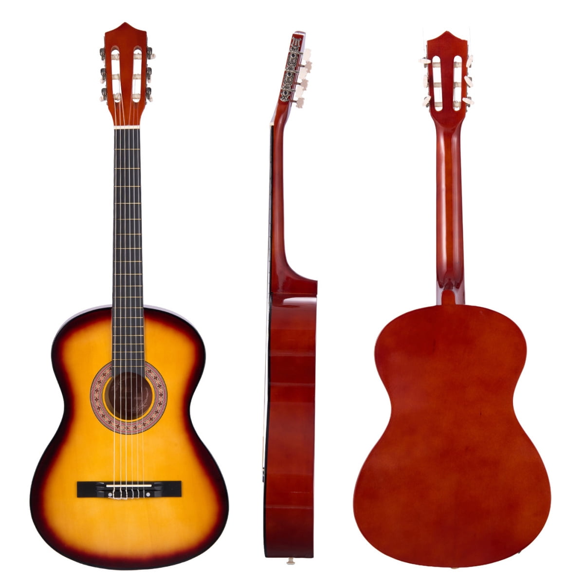 38 Inch Classical Guitar Starter Kit, Sunburst Basswood Nylon Strings Beginner All Accessory Set YXY