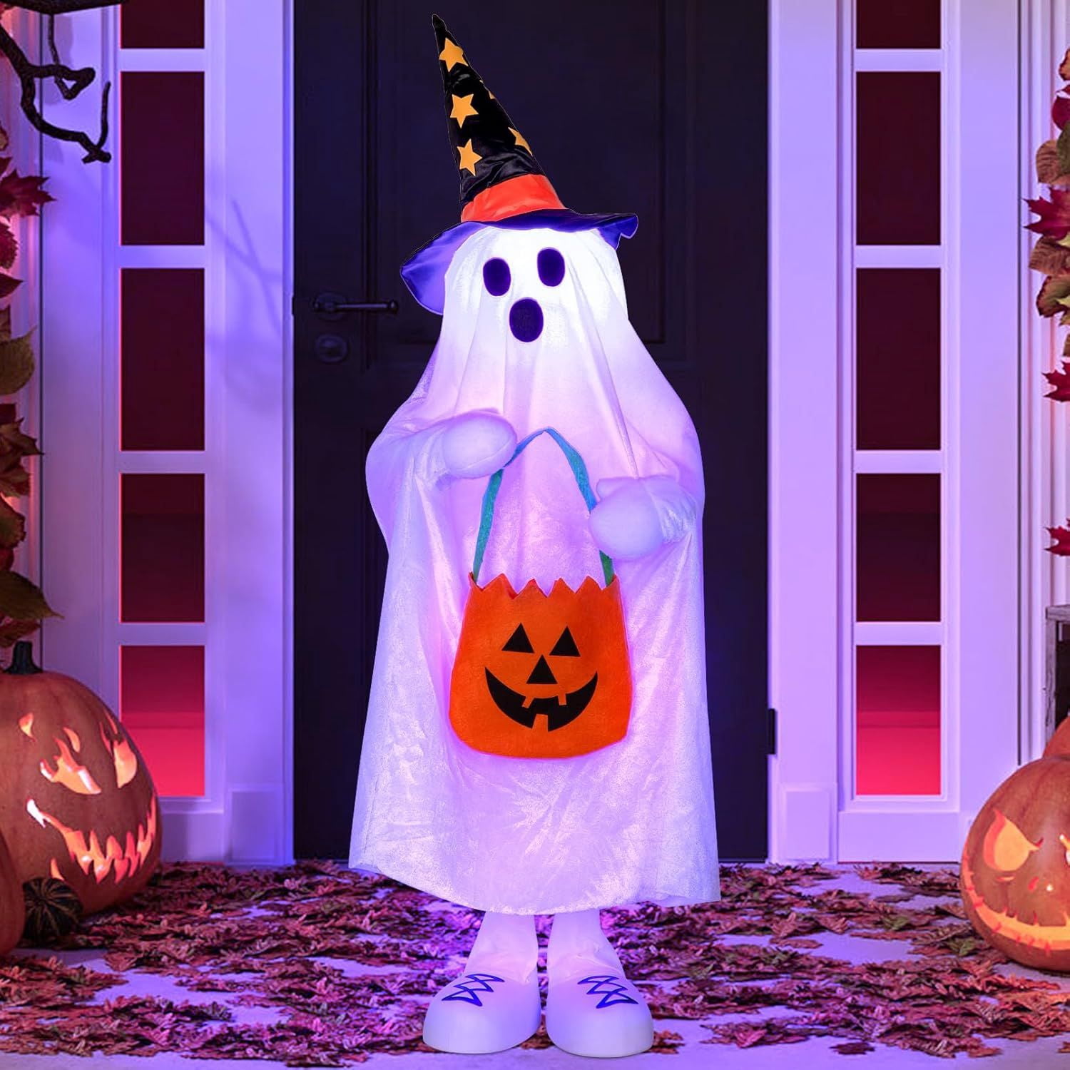 38 Inch Color Changing Ghost Decoration with Candy Pocket for Halloween Porch