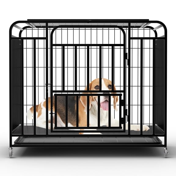 38 Inch Dog Crate Cage, Heavy Duty Dog Crates, Escape-Proof Steel Cage with 4 Lockable Wheels, Dog Kennel for Indoor & Outdoor