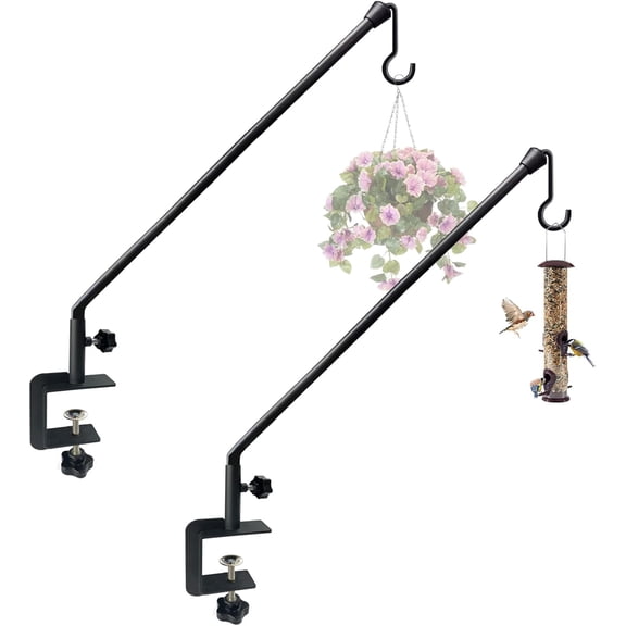 38 Inch Extended Reach Deck Hook Hanger for Railing, Heavy Duty Outdoor Plant Hook Holder for Hanging Bird Feeder Flower Basket Planter or Lanterns, 2 Packs