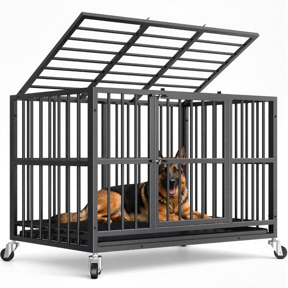 38 Inch Heavy Duty Dog Crate for Small Dogs, Escape Proof, Black