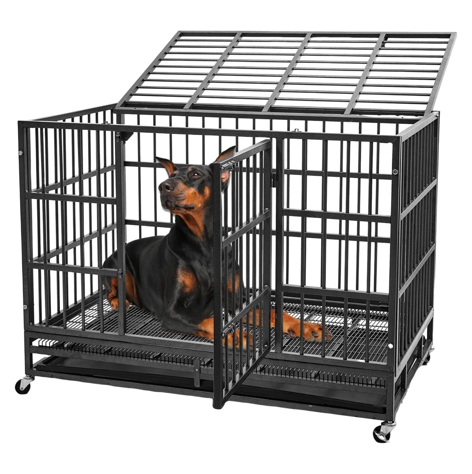 38 Inch Heavy Duty EscapeProof Dog Crate Indestructible Double Door