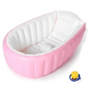 38 Inch Portable Baby Inflatable Bathtub Kids Toddler Bathing Newborn Bath Tub Thick Folding Shower Pool,Pink