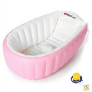 38 Inch Portable Baby Inflatable Bathtub Kids Toddler Bathing Newborn Bath Tub Thick Folding Shower Pool,Pink