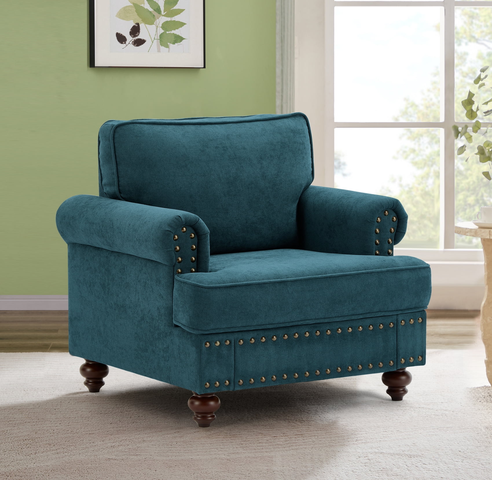 38 Inch Single Sofa with Wooden Legs, Modern Chenille Upholstered Couch