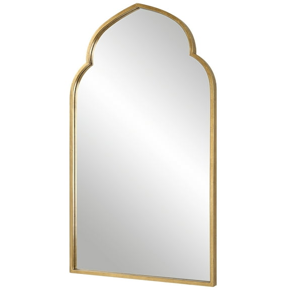 38 Inch Wood Wall Mirror, Moroccan Style, Antique Gold, Saltoro Sherpi