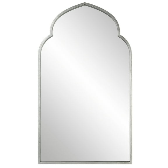 38 Inch Wood Wall Mirror, Moroccan Style, Antique Silver, Saltoro Sherpi