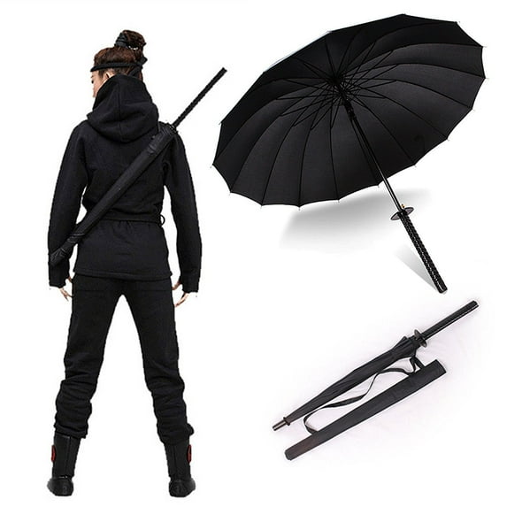 38" Inch tall Black Samurai Ninja Umbrella Katana Samurai Swords Handle Windproof Semi-automatic Umbrella B11781