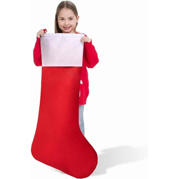 38" Jumbo Christmas Stocking, Personalized Extra Large Xmas Stockings, Felt Giant Soft Red Christmas Decor for Kids Adults Family Xmas Party Decorations Gifts