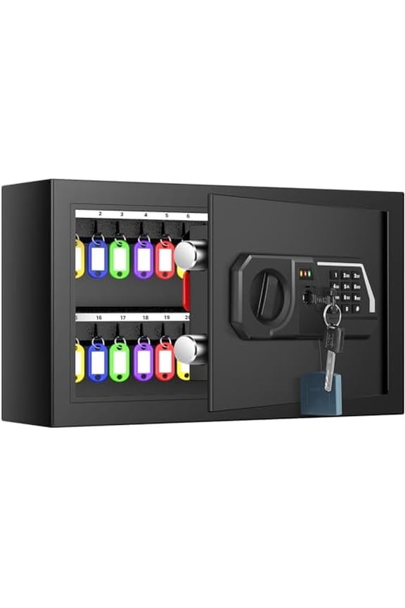 38 Keys Digital Key Lock Box Wall Mount with Alarm and Silent Mode, Anti-Theft Key Box Key Cabinet with Numbered Hooks and Tags, Key Organizer Key Safe for Home Office Garage Rental Business$$Office
