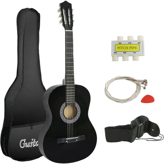38" Kids Acoustic Guitar Bundle Kit for Starter Beginner Music Lovers, 6-String Folk Guitar with Gig Bag, Extra Set Steel Strings, Strap, Pitch Pipe and Pick