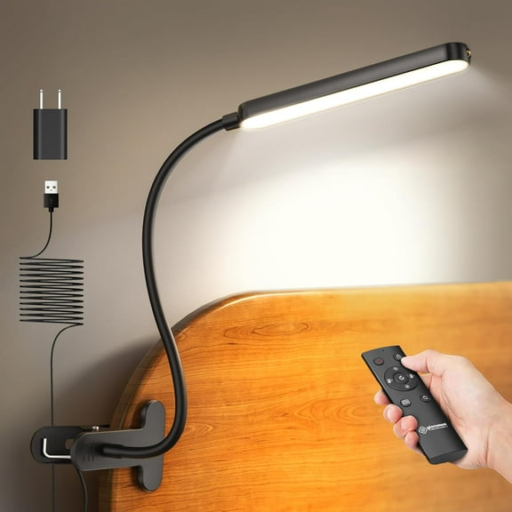 38 LED Clip On Light: 5W Eye Caring Book Lights for Reading at Night - 5 Color & 5 Brightness with a Remote, 30-Min Auto Off Timer, Multi-Purpose Clip Lamp for Bed Reading/Studying/Working