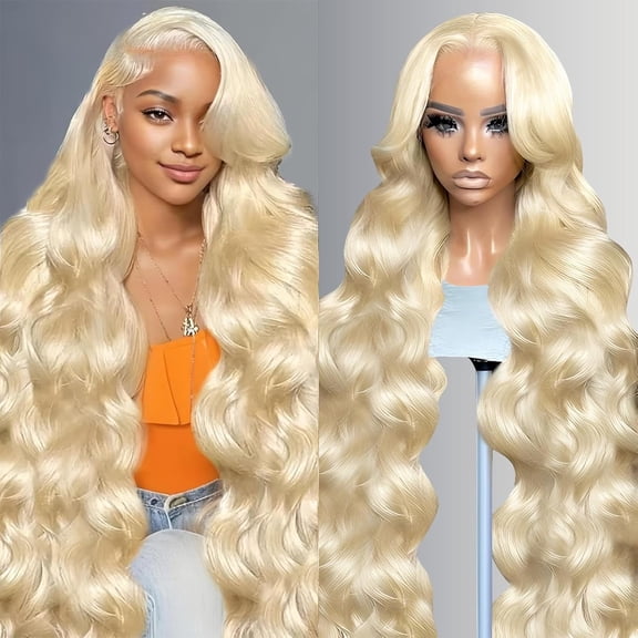 38" Lace Front Wig Human Hair, Body Wave Blonde Wig Human Hair
