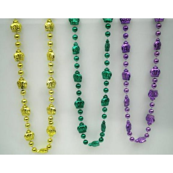 38" Metallic Crown Mardi Gras Beads (Dozen) - 12 Necklaces