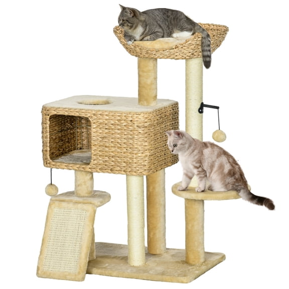 38" Multi-Level Cat Tree with Scratching Posts and Condo, Beige