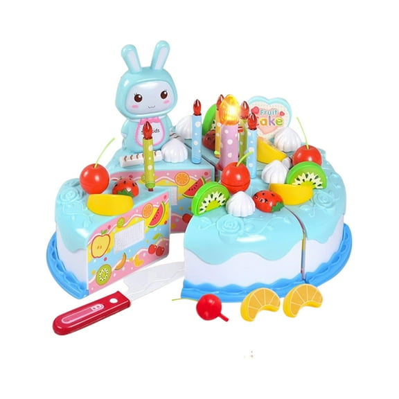 38 PCS Birthday Cake Toy Set with Exquisite Gift Box, DIY Cutting Fake Birthday Cake with Candles & Fruit Decoration, Pretend Play Birthday Party Cake for Kids Boys Girls Birthday Gift,Blue