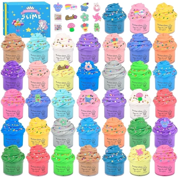 38 Pack Butter Slime Kit, Mini Valentine Slime Party Favors for Girls Boys, Soft and Non-Sticky, Goodie Bags Stuffers, Classroom Bulk Slimes, Stocking Fillers & Kids, Colorful Stress Relief Toys 4-12