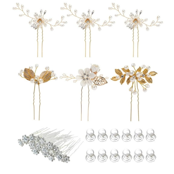 38 Pack Women Wedding Bridal Bride Hair Clips Side Combs Gold Decorative Bobby Pins Barrettes Vines Party Prom Headpiece Hairstyle Accessories Vintage Crystal Rhinestone Pearl Flower Silver Gold