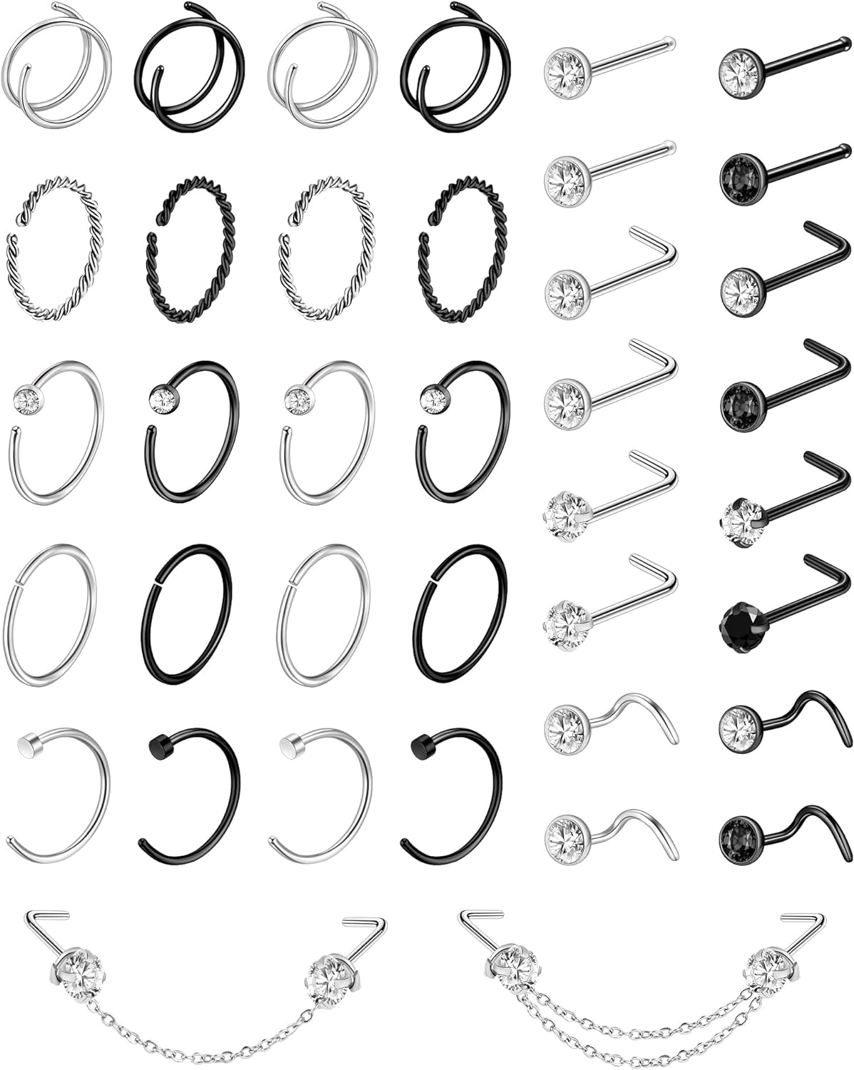 38 Pcs 18G Nose Rings for Women Nose Piercings Jewelry Nose Rings Hoops