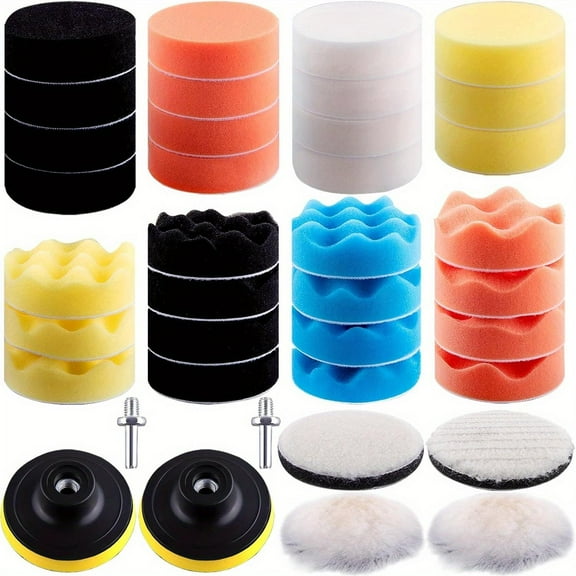 38 Pieces Car Polishing Pad Kit 3 Inch Buffing Pads Foam Polish Pads Polisher Attachment for Drill