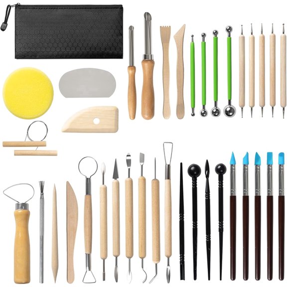 38 Pcs Pottery Tools & Air Dry Clay Tools Kit – Modeling Tools Set for Carving, Shaping, Molding & Crafting – Ideal for Polymer Clay, Ceramic, Air Dry Clay – for Beginners, Hobbyists, Artists