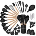 thumbnail image 1 of 38 Pcs Silicone Cooking Utensils Kitchen Utensil Set - 446°F Heat Resistant,Turner Tongs,Spatula,Spoon,Brush,Whisk. Wooden Handles Kitchen Gadgets Tools Set for Non-Stick Cookware (BPA Free)., 1 of 13