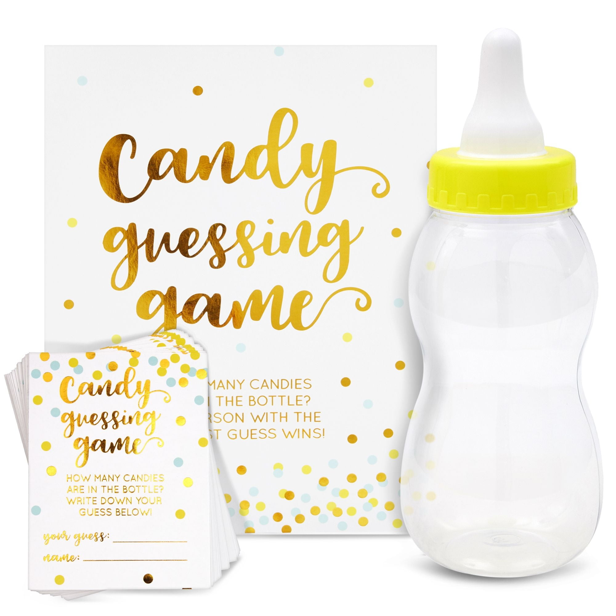 38 Pieces Big Bottle Baby Shower Game, Guess How Many Candies (Gold Foil Polka Dot Confetti, 11 in)