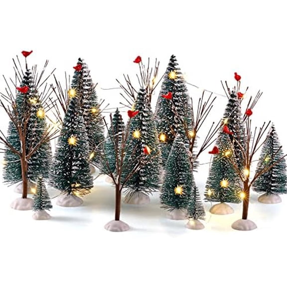 38 Pieces Christmas Village Trees Set Christmas Village Accessories Decor Mini Bare Branch Miniature Snow Frost Trees Home Table Top Decoration$$Home Decor, Kitchen, & Other