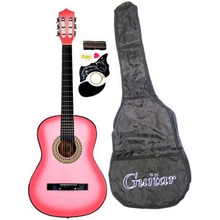 38" Pink Acoustic Guitar Starters Beginner Package, Guitars, Gig Bag, Strap, Pitch Pipe Tuner, 2 Pick Guards, Extra String & Pick [Teacher Approved]