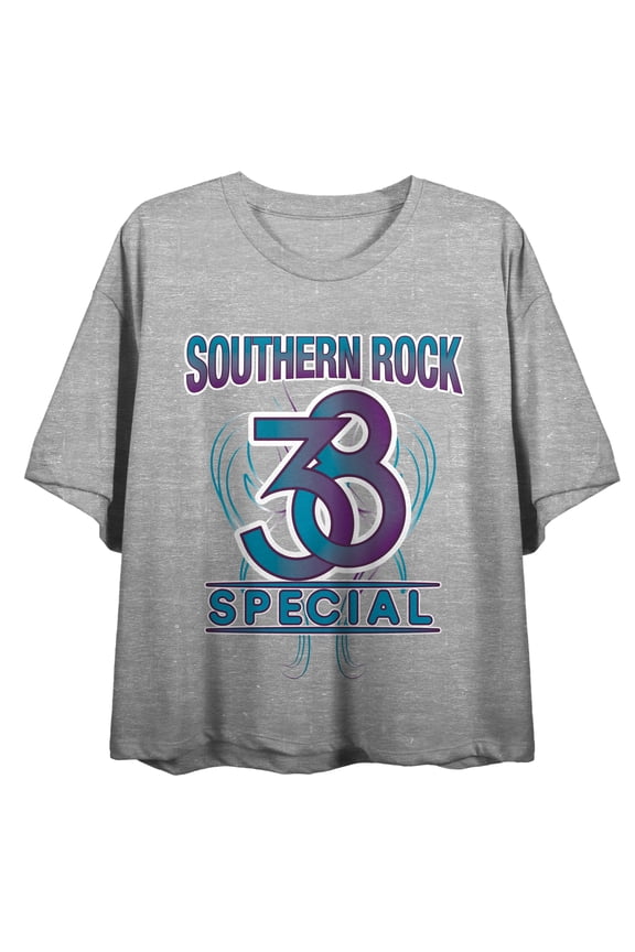 38 Special Southern Rock Women's Heather Gray Crop Tee-Medium