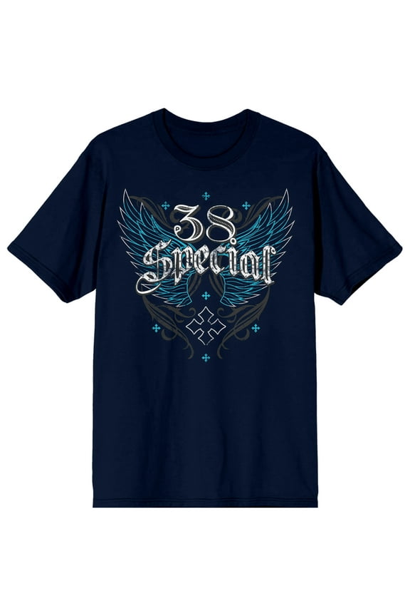 38 Special Winged Band Logo Crew Neck Short Sleeve Navy Men's T-shirt-3XL