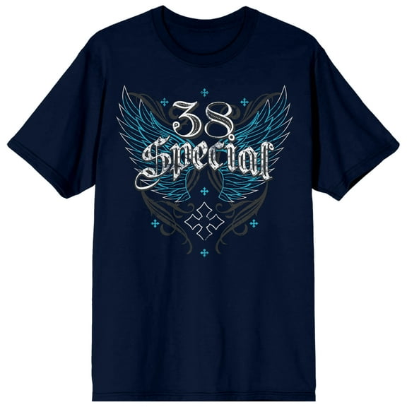 38 Special Winged Band Logo Crew Neck Short Sleeve Navy Men's T-shirt-Medium