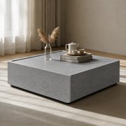 38" Square MGO Coffee Table   Durable Construction, Spacious Tabletop, Grey Travertine