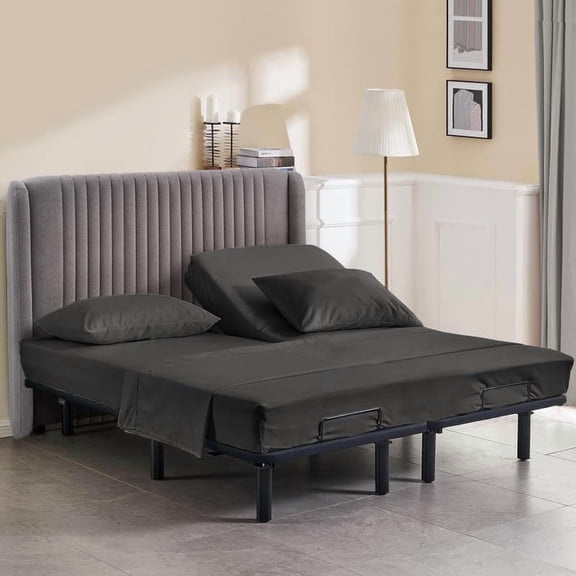 38" Top Split Flex Head King Size, 500TC Sheet Set - Supima Cotton Hotel Quality Ultra-Soft 4PC Bed Sheets Easy Fits 9–12" Deep (Solid Dark Grey)