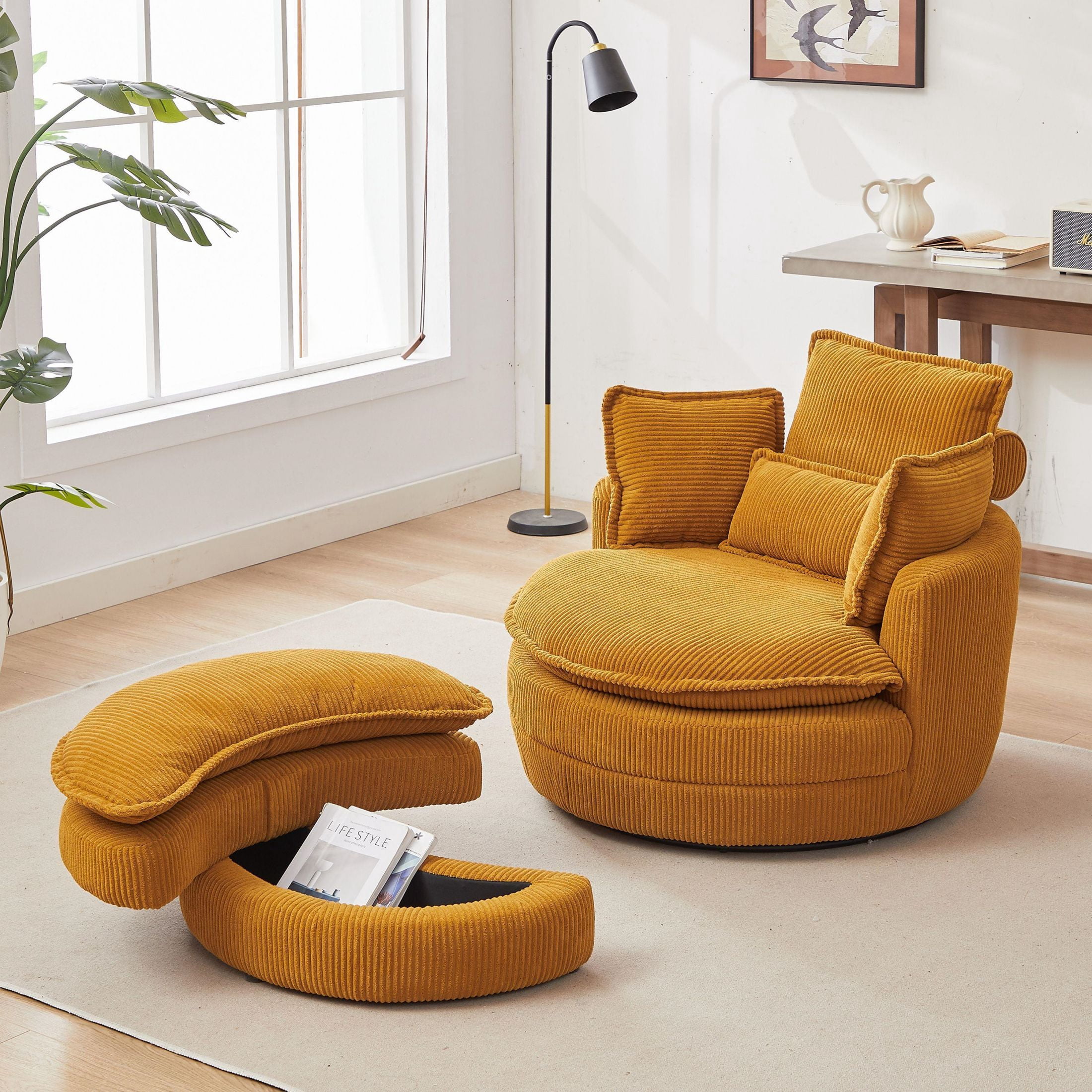 38"W Oversized Swivel Chair with moon storage ottoman for Living Room ...