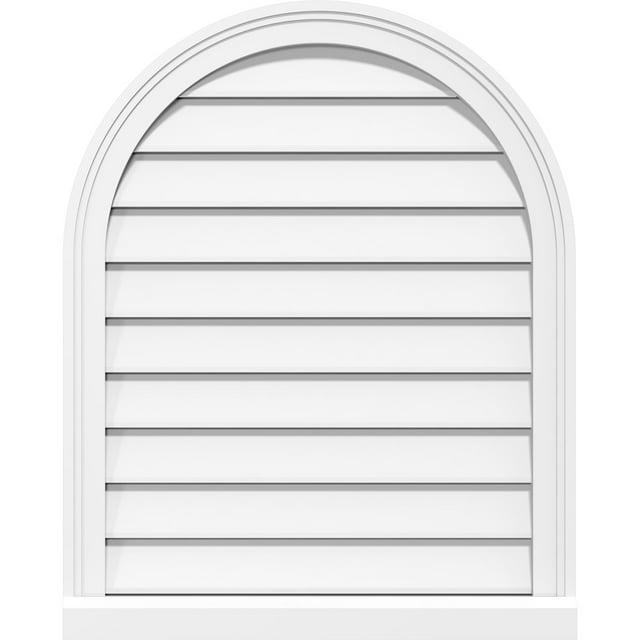 38"W x 40"H Round Top Surface Mount PVC Gable Vent: Functional, w/ 2"W x 2"P Brickmould Sill Frame