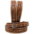 thumbnail image 1 of 38  Western Floral Tooled Ranger Full-Grain Brown Leather Belt 26RS05R, 1 of 1